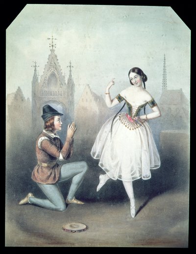 &39;La Esmeralda&39;：Carlotta Grisi（1819-99）およびJules Perrot（1810-92）d（colored litho） 作： Augustus Jules Bouvier